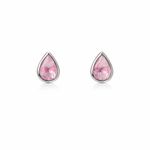 BRINCO DE PRATA SOLITÁRIO GOTA ROSA  DE 6 MM EMBUTIDA