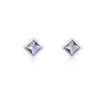 BRINCO DE PRATA SOLITARIO QUADRADO LILAS DE 6 MM EMBUTID0