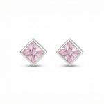 BRINCO DE PRATA SOLITARIO QUADRADO ROSA DE 6 MM EMBUTIDO