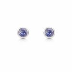 BRINCO DE PRATA SOLITARIO REDONDO LILAS DE 6 MM EMBUTIDO