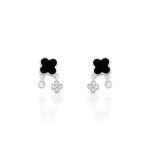 BRINCO DE PRATA TREVO COM 12 ZIRCONES CRAVEJADOS E 2 ONIX DE 8 MM 22297