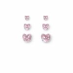 BRINCO DE PRATA TRIO SOLITÁRIO CORAÇÃO ROSA 4,5 E 6 MM