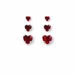 BRINCO DE PRATA TRIO SOLITÁRIO CORAÇÃO VERMELHO 4,5 E 6 MM