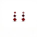 BRINCO DE PRATA TRIO SOLITÁRIO QUADRADO VERMELHO  3,4 E 5 MM