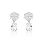 BRINCO ESMALTADO BRANCO GOTA PEDURADA FLOR COM 2 ZIRCONES