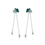 BRINCO ESMALTADO VERDE COM FIO PENDURADO FLOR COM 20 ZIRCONES