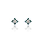 BRINCO ESMALTADO VERDE FLOR COM 10 ZIRCONES