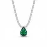 CHOCKER DE PRATA RIVIEIRA COM PNGENTE SOLITARIO GOTA ESMERALDA 5 X 7 MM COM 37 + 5 CM DE EXTENSÃO