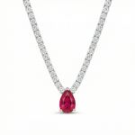 CHOCKER DE PRATA RIVIEIRA COM PNGENTE SOLITARIO GOTA ROSA  5 X 7 MM COM 37 + 5 CM DE EXTENSÃO