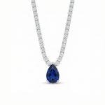CHOCKER DE PRATA RIVIEIRA COM PNGENTE SOLITARIO GOTA SAFIRA  5 X 7 MM COM 37 + 5 CM DE EXTENSÃO