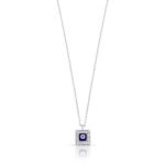 COLAR DE PRATA 42cm + 5cm DE EXTENSOR OLHO GREGO QUADRADO ESMALTADO À MÃO COM 20 ZIRCONES CRAVEJADOS 22243