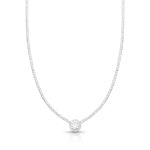 COLAR DE PRATA DELUXE 42cm + 5cm DE EXTENSOR REDONDO COM 21 ZIRCONES DE 1,5 MM E RUBI CENTRAL DE 5 MM CRAVEJADOS 22002