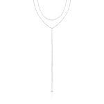COLAR DE PRATA LISO DUPLO 1° VOLTA 40 CM, 2º VOLTA 48 CM PENDENTE DE 15 CM COM CÍRCULOS DE 4MM PRODUZIDOS EM ESTAMAPRIA