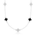 COLAR DE PRATA TREVO 37cm+ 5cm DE EXTENSOR COM 36 ZIRCONES CRAVEJADOS E 2 ONIX DE 8 MM 22300