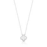 COLAR DE PRATA TREVO 42cm + 5cm DE EXTENSOR COM MADRE PÉROLA 12 MM 22287