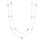 COLAR DE PRATA TREVO 90 CM + 5 CM DE EXTENNSOR COM 64 ZIRCONES CRAVEJADOS E 11 MADRE PÉROLAS 22302