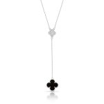 COLAR DE PRATA TREVO PAVE COM 16 ZIRCONES CRAVEJADOS E 1 ONIX DE 10 MM 22295