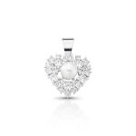 PINGENTE DE PRATA CORAÇÃO PÉROLA SHELL DE 5.0 MM COM 27 ZIRCONES CRAVEJADOS 21715