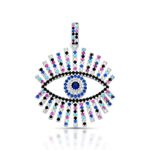 PINGENTE DE PRATA OLHO GREGO COM 217 ZIRCONES E NANO STONES COLORIDAS CRAVEJADOS 20630