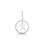 PINGENTE DE PRATA PAVE LETRA CÍRCULO K COM 36 ZIRCONES CRAVEJADOS 21261
