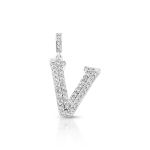 PINGENTE DE PRATA PAVE LETRA GRANDE V COM 54 ZIRCONES CRAVEJADOS 21633