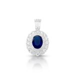 PINGENTE DE PRATA PEDRA PRINCIPAL CRSTAL 6 X 8 MM AZUL SAFIRA 45 ZIRCONES  20730