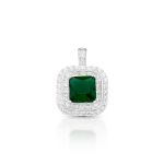PINGENTE DE PRATA PEDRA PRINCIPAL CRSTAL 8 MM VERDE ESMERALDA 48 ZIRCONES  20722