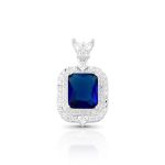 PINGENTE DE PRATA PEDRA PRINCIPAL CRSTAL 9 X 11 MM AZUL SAFIRA 63 ZIRCONES  20724