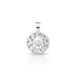 PINGENTE DE PRATA REDONDO COM BAGUETES PÉROLA SHELL DE 6.5 MM COM 20 ZIRCONES CRAVEJADOS 21707