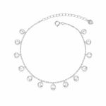 PULSEIRA DE PRATA CRISTAL COM 14 ZIRCONIAS DE 5 MM PENDURADAS E 17 + 5 CM DE EXTENSÃO