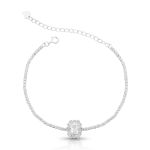 PULSEIRA DE PRATA DELUXE 42cm + 5cm DE EXTENSOR REDONDA COM 21 ZIRCONES DE 1,5 MM E RUBI CENTRAL DE 5 MM CRAVEJADOS 2200