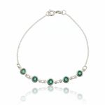 PULSEIRA DE PRATA SOLITARIO 18 CM COM 5 NANO TURMALINAS REDONDAS DE 5MM