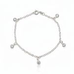 PULSEIRA DE PRATA SOLITARIO 18 CM COM 5 ZIRCONES REDONDAS DE 5MM PENDURADAS
