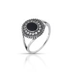 ANEL DE PRATA BALI OVAL COM 17 ZIRCONES CRAVEJADOS ÁGATA 5 X 7 MM 21105