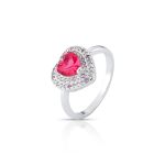 ANEL DE PRATA CRISTAL CORAÇÃO COM 49 ZIRCONES CRAVEJADOS E PEDRA PRINCIPAL  DE 6 X 6 MM 22176