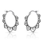 ARGOLA DE PRATA CORAÇÕES ENVELHECIDA COM 14 ZIRCONES CRAVEJADOS 3 CM 21101
