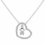 COLAR DE PRATA PAVE CORACAO VAZADO COM MENINA EXTENSAO DE 45 CM 501497