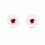 BRINCO DE PRATA ROSAS 8 MM COM RUBI DE 3 MM CRAVEJADA