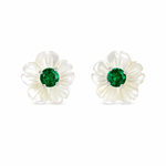 BRINCO DE PRATA ROSAS 8 MM COM ESMERALDA DE 3 MM CRAVEJADA