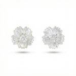 BRINCO DE PRATA ROSAS 8 MM COM ZIRCONE CORACAO DE 3 MM CRAVEJADA