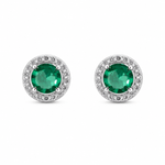 BRINCO DE PRATA CRISTAL REDONDO TURMALINA DE 7 MM COM 54 PEDRAS CRAVEJADAS