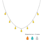 COLAR DE PRATA 925 COM 7 ZIRCÔNIAS GOTAS CRAVEJADAS