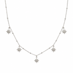 CHOCKER DE PRATA PAVE ESTRELAS PENDURADAS  COM 65 ZIRCONIAS CRAVEJADAS E 37 + 7 CM DE EXTENSÃO