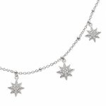 CHOCKER DE PRATA PAVE ESTRELAS PENDURADAS  COM 65 ZIRCONIAS CRAVEJADAS E 37 + 7 CM DE EXTENSÃO