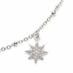 CHOCKER DE PRATA PAVE ESTRELAS PENDURADAS  COM 65 ZIRCONIAS CRAVEJADAS E 37 + 7 CM DE EXTENSÃO