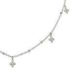 CHOCKER DE PRATA PAVE FLORES PENDURADAS  COM 25 ZIRCONIAS CRAVEJADAS E 37 + 7 CM DE EXTENSÃO