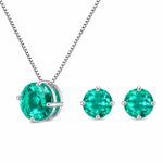 CONJUNTO COLAR E BRINCO SOLITÁRIO DE PRATA VERDE TURMALINA