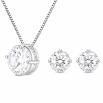 CONJUNTO COLAR E BRINCO SOLITÁRIO DE PRATA BRANCO CRISTAL
