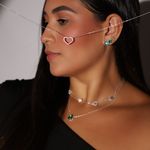 CONJUNTO COLAR E BRINCO SOLITÁRIO DE PRATA VERDE TURMALINA