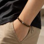 PULSEIRA DE PRATA MASCULINA OLHO DE TIGRE REGULÁVEL DE 18CM A 21CM PEDRA NATURAL 20962